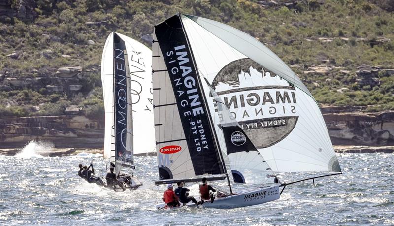 Moonen and ImagineSignage photo copyright SailMedia taken at Manly 16ft Skiff Sailing Club and featuring the 16ft Skiff class