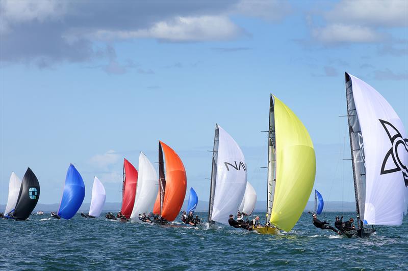 Australian 13ft and 16ft Skiff titles Day 3 light air procession photo copyright Promocean Media taken at Maryborough Sailing Club and featuring the 16ft Skiff class