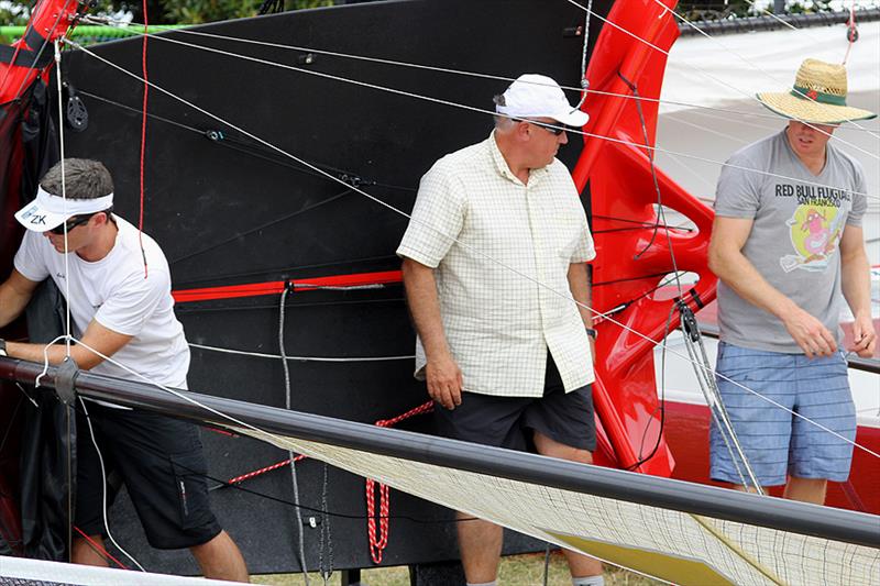 Iain Murray supervises pre race preparations on Gotta Love It 7 photo copyright Frank Quealey taken at Australian 18 Footers League and featuring the 18ft Skiff class