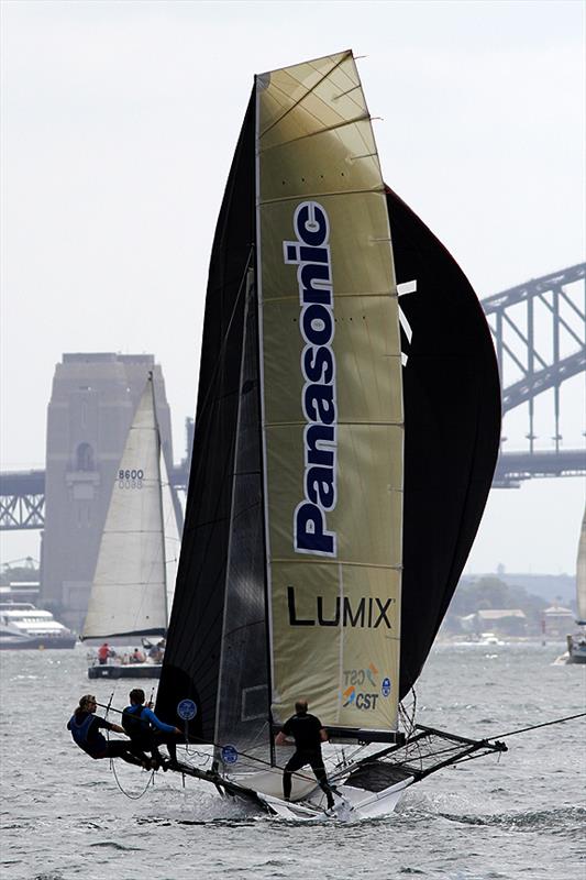 Lumix searching for wind on Sydney Harbour today in race 1 of the 18ft Skiff Australian Championship photo copyright Frank Quealey taken at Australian 18 Footers League and featuring the 18ft Skiff class