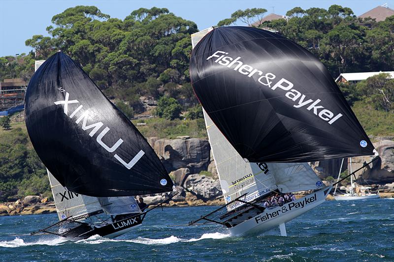 Jumping skiffs down the first spinnaker run during race 4 of the 18ft Skiff Australian Championship - photo © Frank Quealey