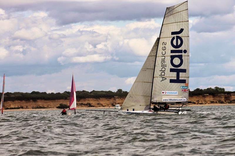 Simon Hiscox, Nick Murray & Pete Perera win the 18ft Skiff nationals at GJW Direct SailFest photo copyright Steve Harrison taken at  and featuring the 18ft Skiff class