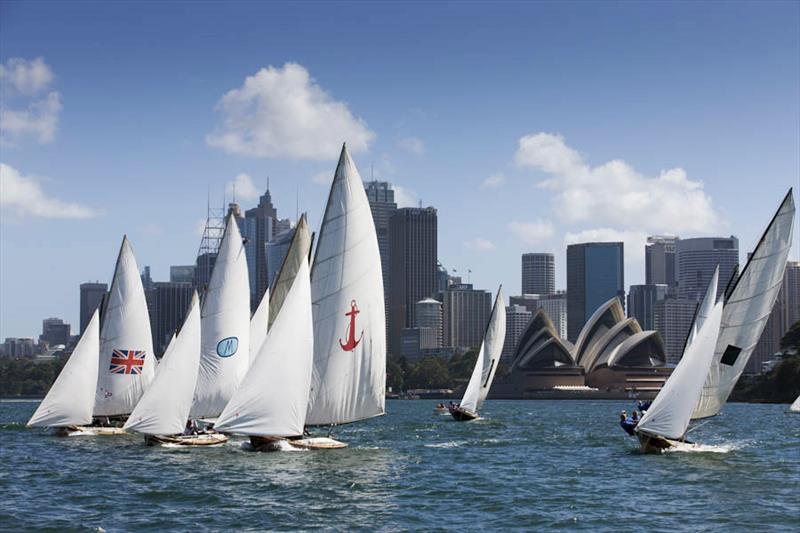 A start line of classics on day 1 of the Historic 18ft Skiff Australian Championship on Sydney Harbour - photo © Andrea Francolini