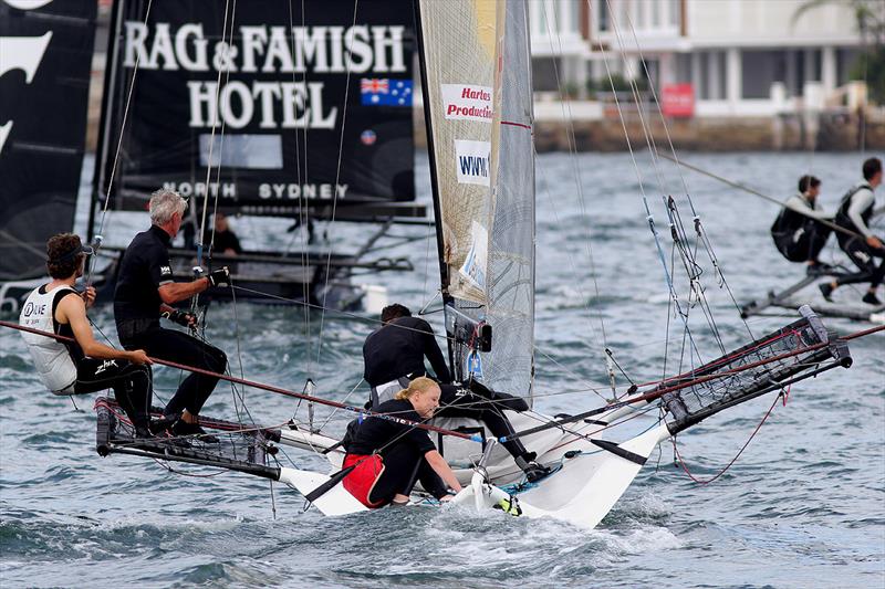 ILVE mark rounding in a tight group (18ft Skiff Queen of the Harbour 2015) photo copyright Frank Quealey taken at Australian 18 Footers League and featuring the 18ft Skiff class