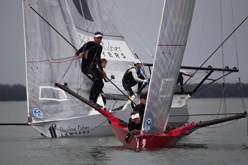 2015 18ft Skiff Australian Championship day 3 photo copyright Andrew Gough taken at Brisbane 18 Footers Sailing Club and featuring the 18ft Skiff class