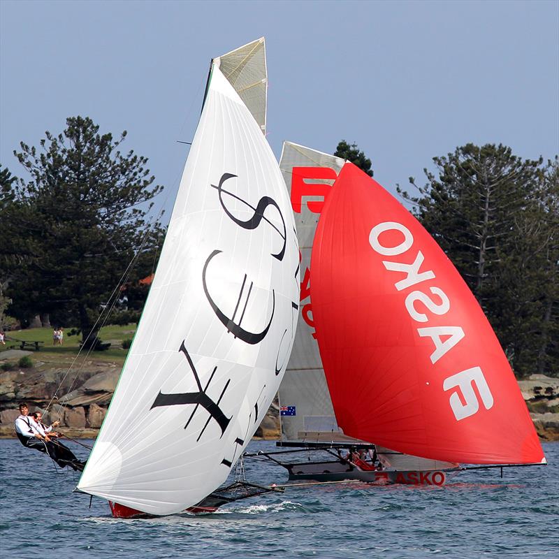 Compassmarkets.com leads Asko Appliances as the pair chase the early leader during the Major A. Frizelle Trophy photo copyright Frank Quealey taken at Australian 18 Footers League and featuring the 18ft Skiff class