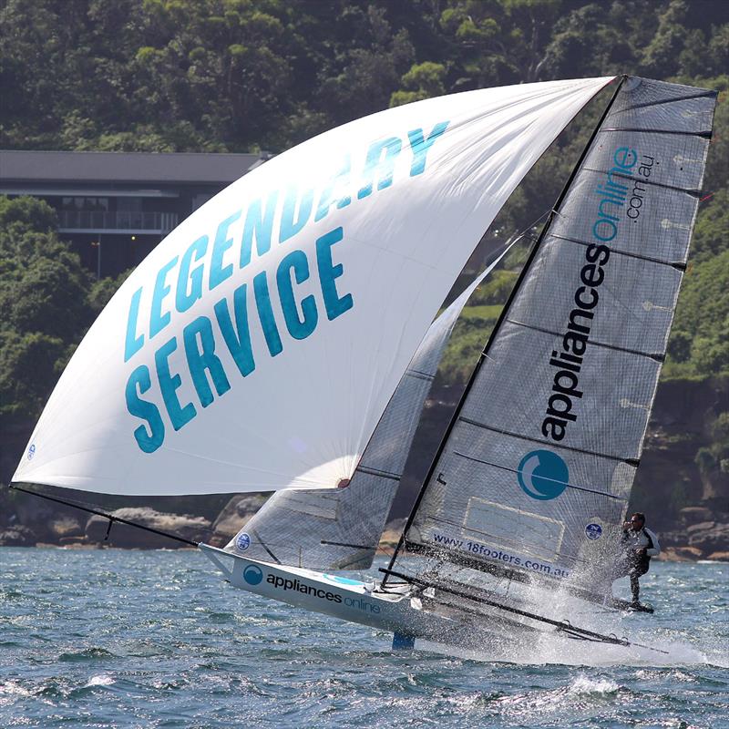 Appliancesonline.com.au in action on Sydney Harbour photo copyright Frank Quealey taken at Australian 18 Footers League and featuring the 18ft Skiff class