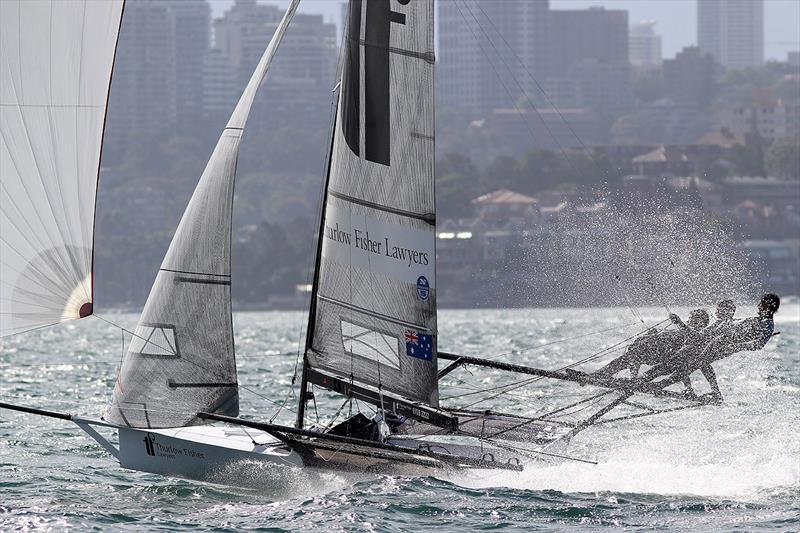 Thurlow's crew head for the finish line during the NSW Championship photo copyright Frank Quealey taken at Australian 18 Footers League and featuring the 18ft Skiff class