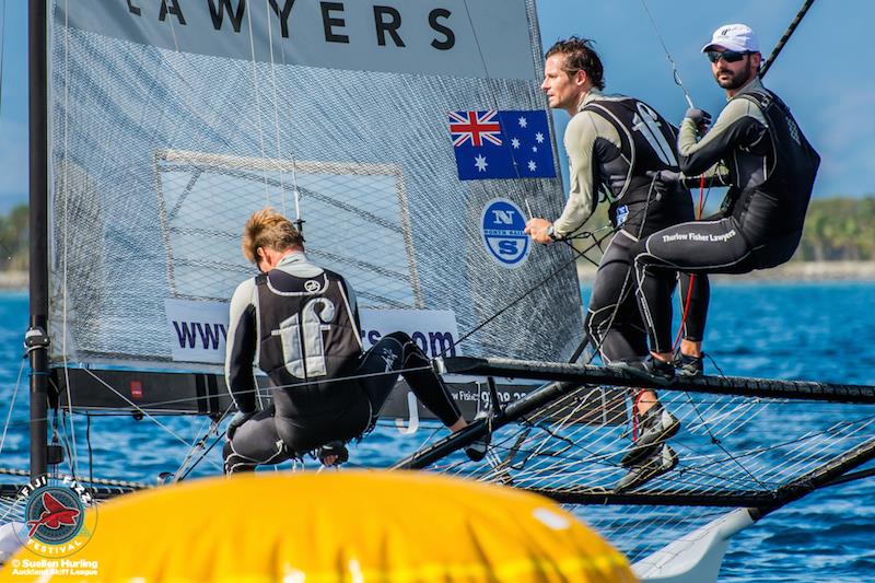 18ft Skiff Mark Foy Championship at Denarau, Fiji day 2 photo copyright Suellen Hurling / Auckland Skiff League taken at  and featuring the 18ft Skiff class