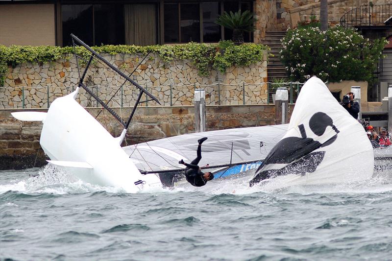 The wild capsize that cost Thurlow Fisher Lawyers the win in race 1 of the NSW Championship - photo © Frank Quealey