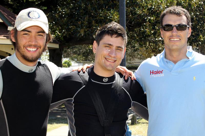 Haier Appliances Team (l-r) Tim Westwood, Lorenzo Cerretelli, Pedro Vozone photo copyright Frank Quealey taken at Australian 18 Footers League and featuring the 18ft Skiff class