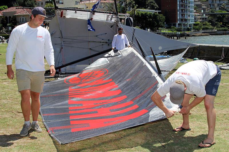 The Yamaha crew prepare the skiff for a practice sail on Sydney Harbour - photo © Frank Quealey