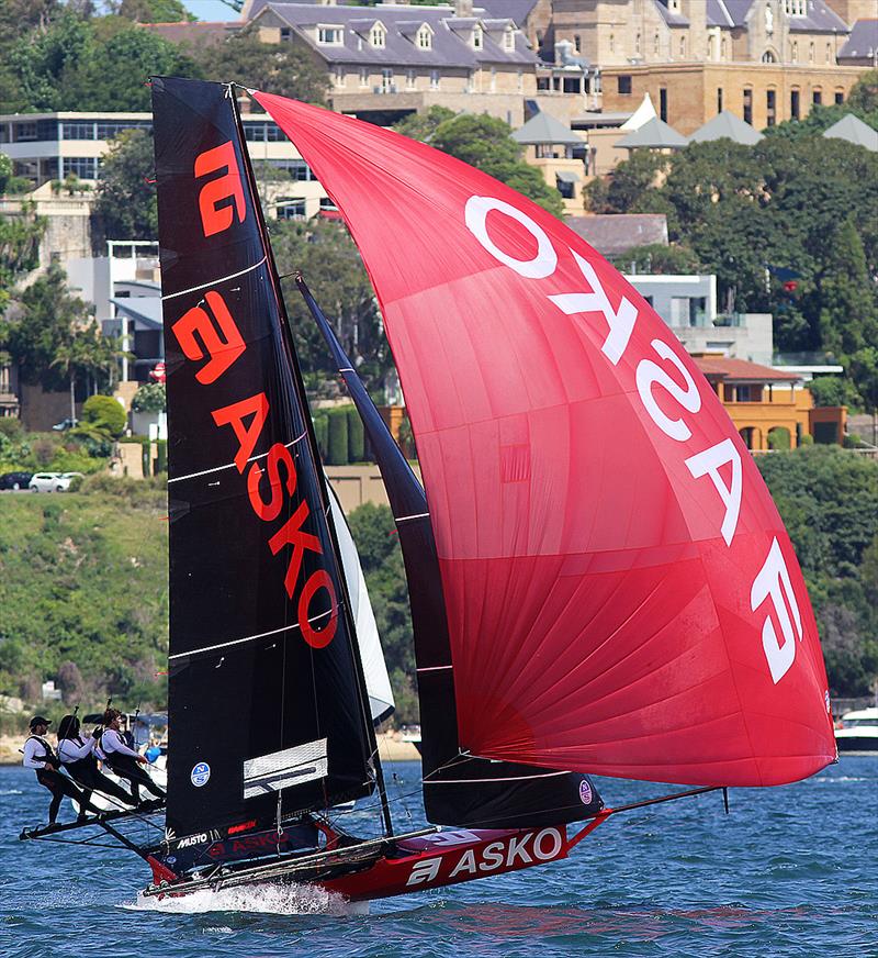 Asko showed her best form of the season before an untimely capsize while in the lead during race 2 of the 18ft Skiff NSW Championship - photo © Frank Quealey