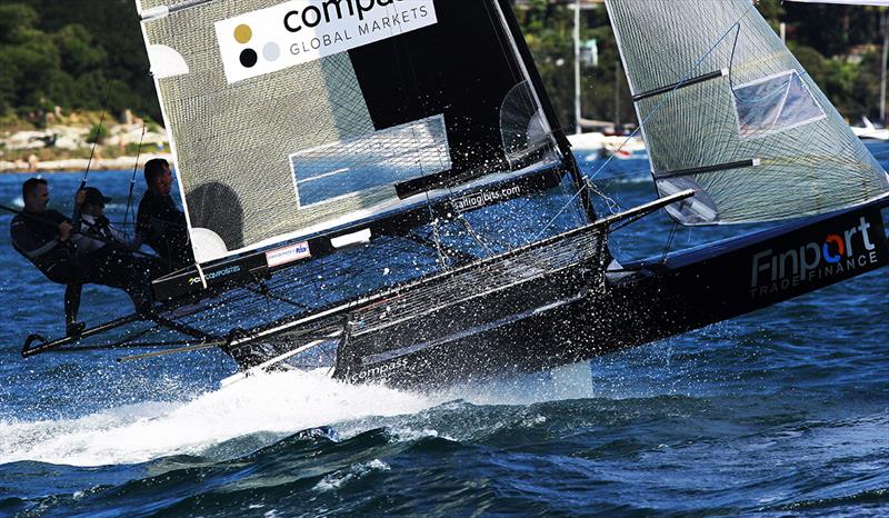 Finport Trade Finance at top speed down the centre spinnaker run during Race 3 of the 18ft Skiff NSW Championship - photo © Frank Quealey