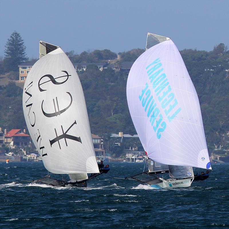 Appliancesonline leads Finport Trade Finance home in Race 2 at the 18ft Skiff Australian Championship photo copyright Frank Quealey taken at Australian 18 Footers League and featuring the 18ft Skiff class