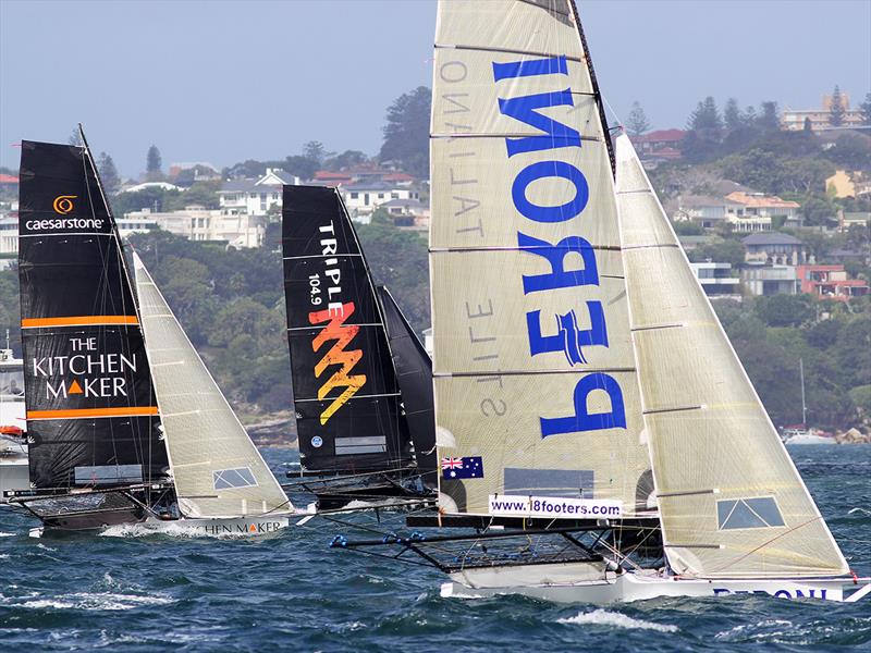 A windward contest in Race 6 on day 3 of the 18ft Skiff Australian Championship 2018 photo copyright Frank Quealey taken at Australian 18 Footers League and featuring the 18ft Skiff class