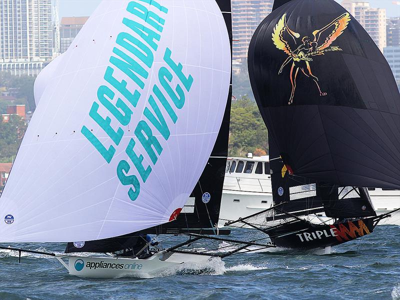 Applisncesonline and Triple M race towards the finish of Race 5 on day 3 of the 18ft Skiff Australian Championship 2018 - photo © Frank Quealey