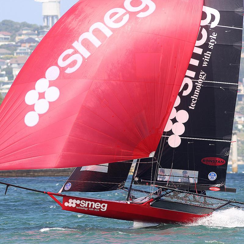 Smeg on day 3 of the 18ft Skiff Australian Championship 2018 photo copyright Frank Quealey taken at Australian 18 Footers League and featuring the 18ft Skiff class