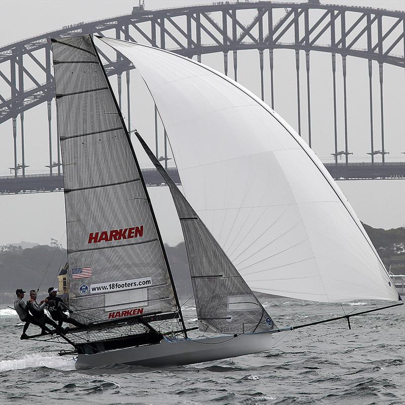 Harken (USA) near the lead in the early stages during 18ft Skiff JJ Giltinan Championship Race 2 photo copyright Frank Quealey taken at Australian 18 Footers League and featuring the 18ft Skiff class