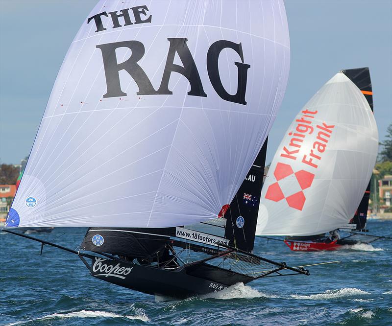 The young Rag and Famish Hotel team ahead of NZ's Knoght Frank during 18ft Skiff JJ Giltinan Championship Race 6 - photo © Frank Quealey