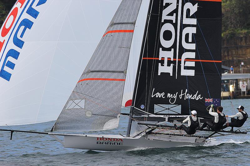Honda Marine back to her best in 18ft Skiff JJ Giltinan Championship Race 7 photo copyright Frank Quealey taken at Australian 18 Footers League and featuring the 18ft Skiff class