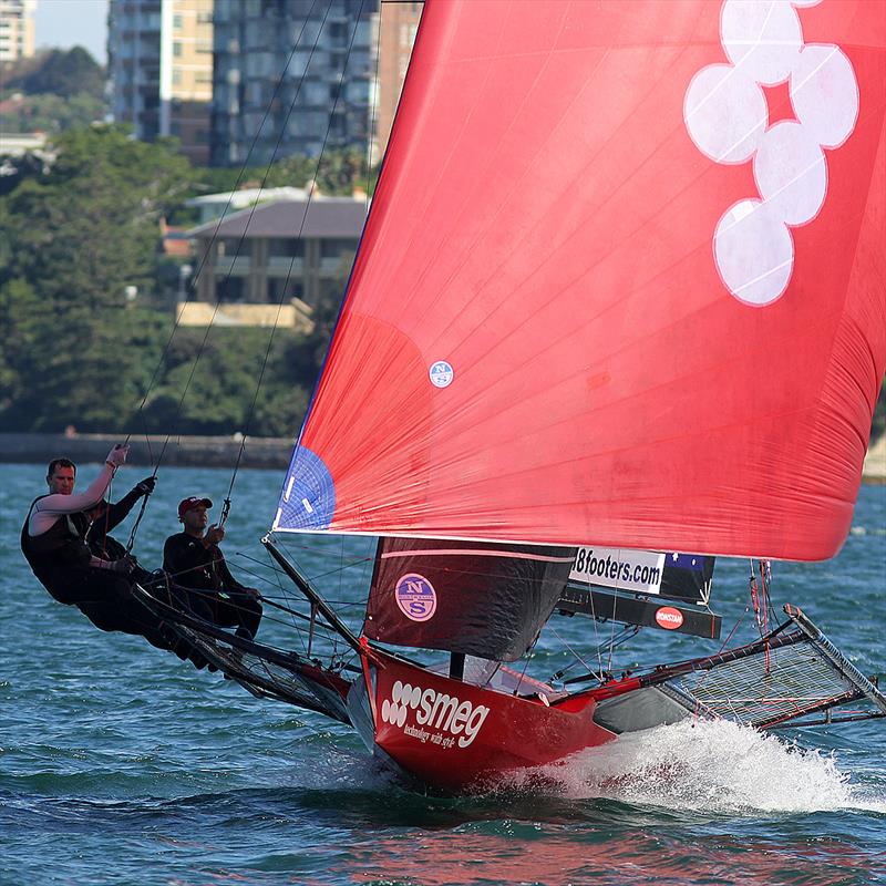 Smeg on the way to winning 18ft Skiff JJ Giltinan Championship Race 6 photo copyright Frank Quealey taken at Australian 18 Footers League and featuring the 18ft Skiff class