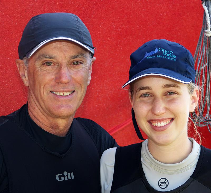 Queen of the Harbour, Isabelle Quigley with her father, Steve, skipper of The Kitchen Maker photo copyright Frank Quealey taken at Australian 18 Footers League and featuring the 18ft Skiff class