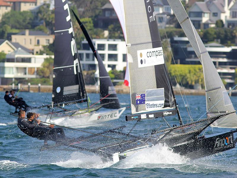 Finport chases Vintec as the pair vye for third place during 18ft Spring Championship Race 1 photo copyright Frank Quealey taken at Australian 18 Footers League and featuring the 18ft Skiff class