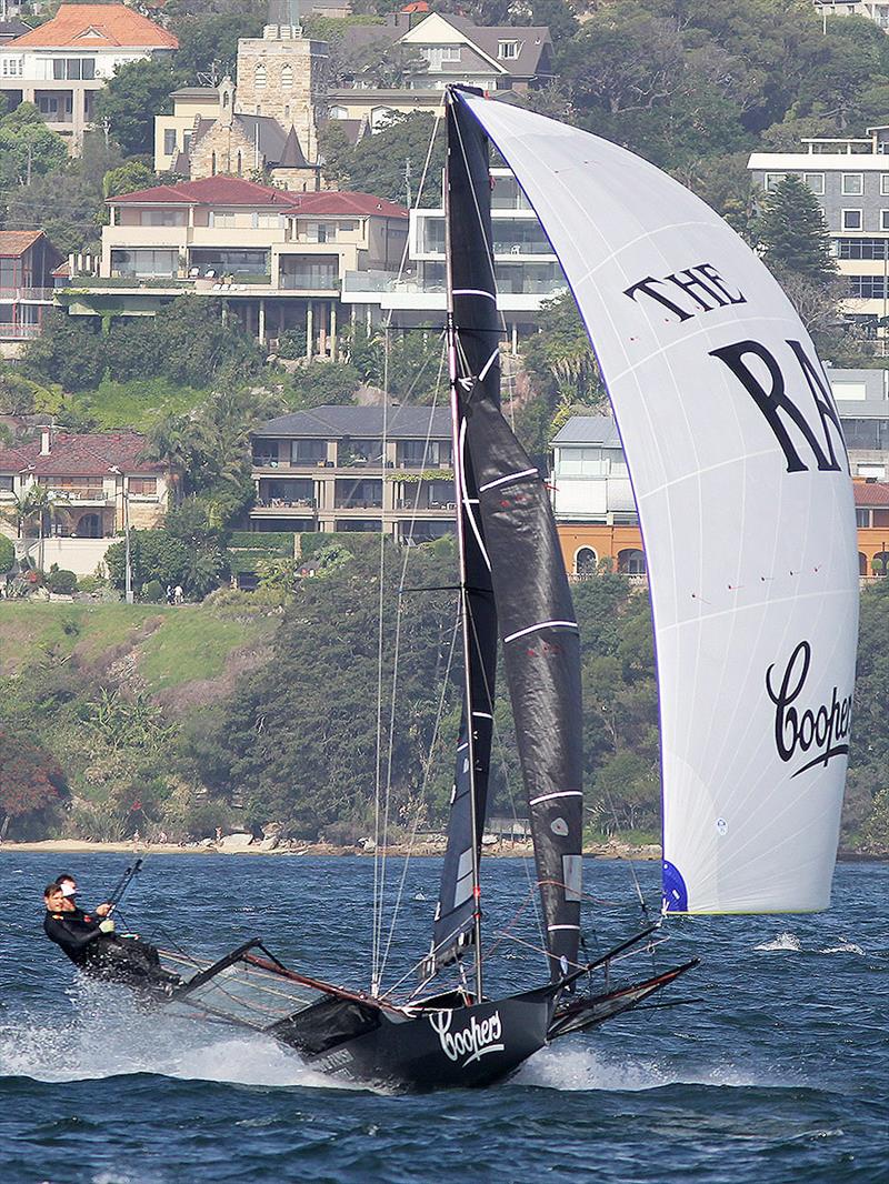 Young Rag and Famish Hotel team leads the championship point score after another good performance to finish third in 18ft Skiff Spring Championship Race 4 photo copyright Frank Quealey taken at Australian 18 Footers League and featuring the 18ft Skiff class