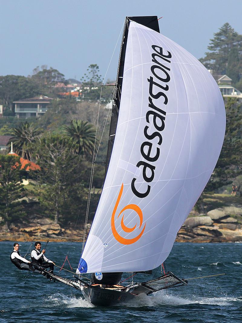 Jordan Girdis' The Kitchen Maker-Caesarstone was a great second behind Smeg during 18ft Skiff Spring Championship Race 4 photo copyright Frank Quealey taken at Australian 18 Footers League and featuring the 18ft Skiff class