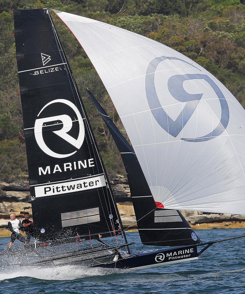 Former world champion Rob Greenhalgh finished fourth on R Marine Pittwater during 18ft Skiff Spring Championship Race 4 photo copyright Frank Quealey taken at Australian 18 Footers League and featuring the 18ft Skiff class