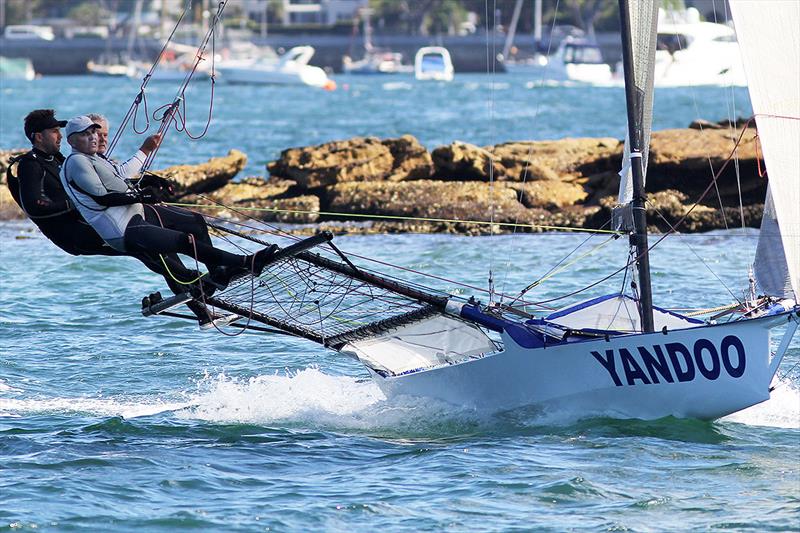 Yandoo's winning crew in action on the loop from Rose Bay, to Taylor Bay, and back to Rose Bay during 18ft Skiff NSW Championship race 1 photo copyright Frank Quealey taken at Australian 18 Footers League and featuring the 18ft Skiff class