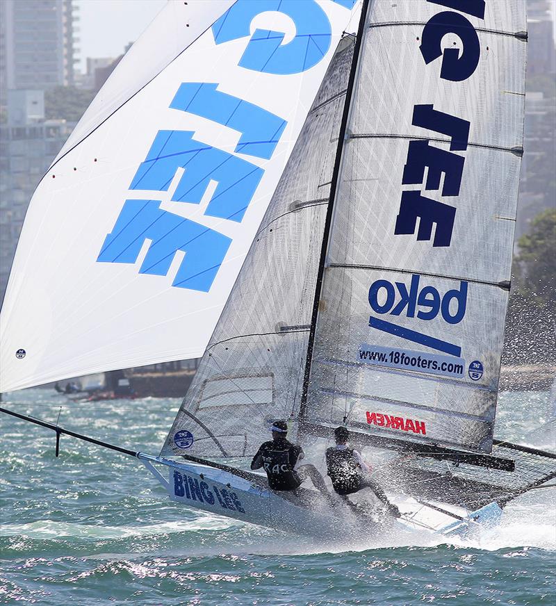 Gear failure forced Bing Lee to retire early during 18ft Skiff NSW Championship race 3 photo copyright Frank Quealey taken at Australian 18 Footers League and featuring the 18ft Skiff class