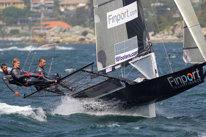Finport Finance was in third place on the initial spinnaker run during 18ft Skiff NSW Championship race 4 photo copyright Frank Quealey taken at Australian 18 Footers League and featuring the 18ft Skiff class