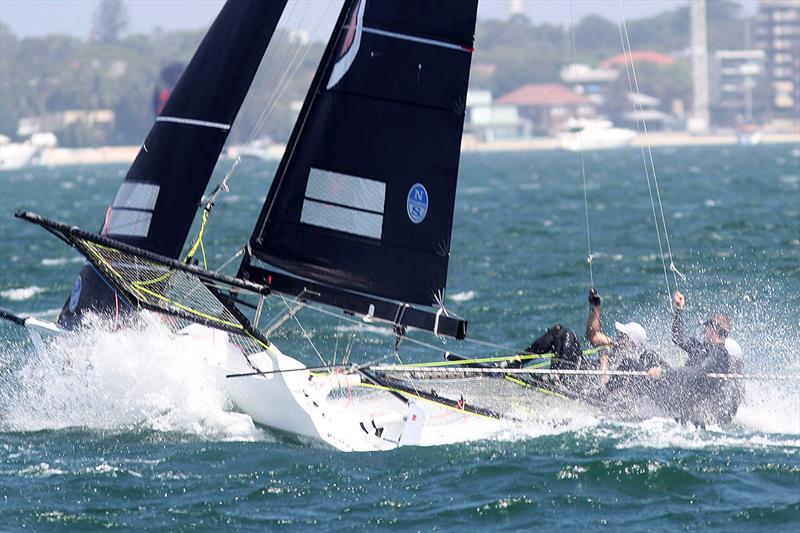 Vintec mark rounding on day 2 of the 18ft Skiff Australian Championship photo copyright Frank Quealey taken at Australian 18 Footers League and featuring the 18ft Skiff class