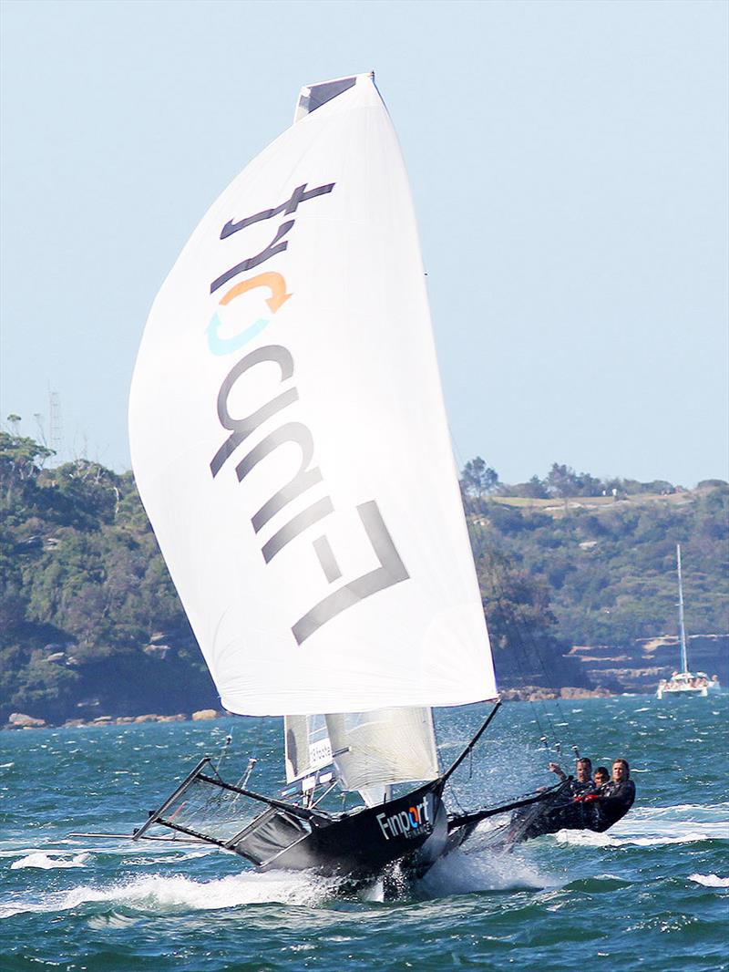 Finport Finance heads for victory in Race 9 of the 18ft Skiff Australian Championship photo copyright Frank Quealey taken at Australian 18 Footers League and featuring the 18ft Skiff class