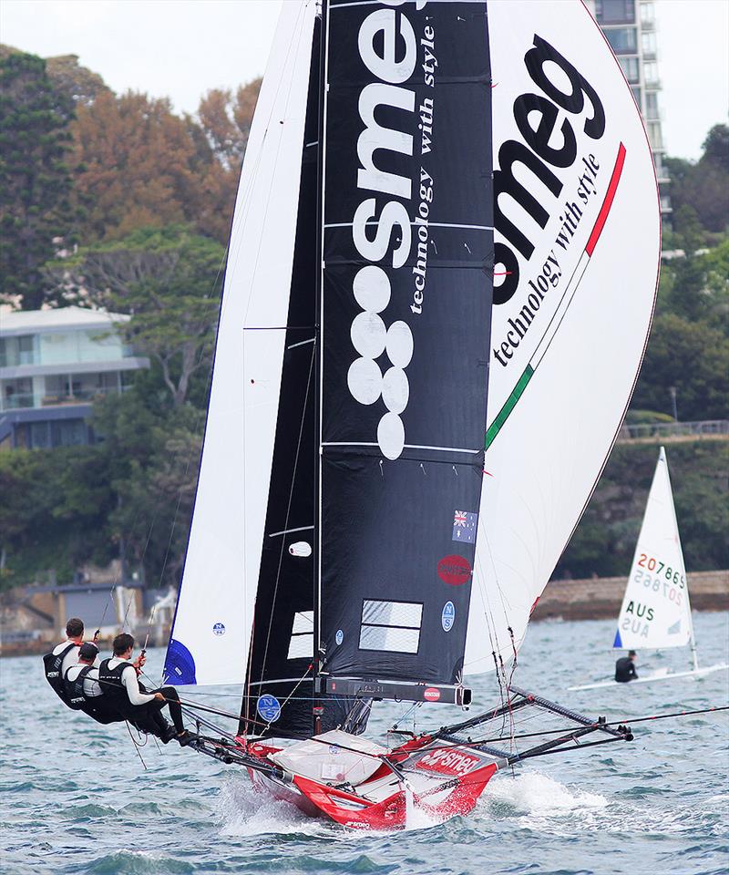 Smeg was in the top four teams throughout the entire race 1 of the 18ft Skiff JJ Giltinan Championship photo copyright Frank Quealey taken at Australian 18 Footers League and featuring the 18ft Skiff class