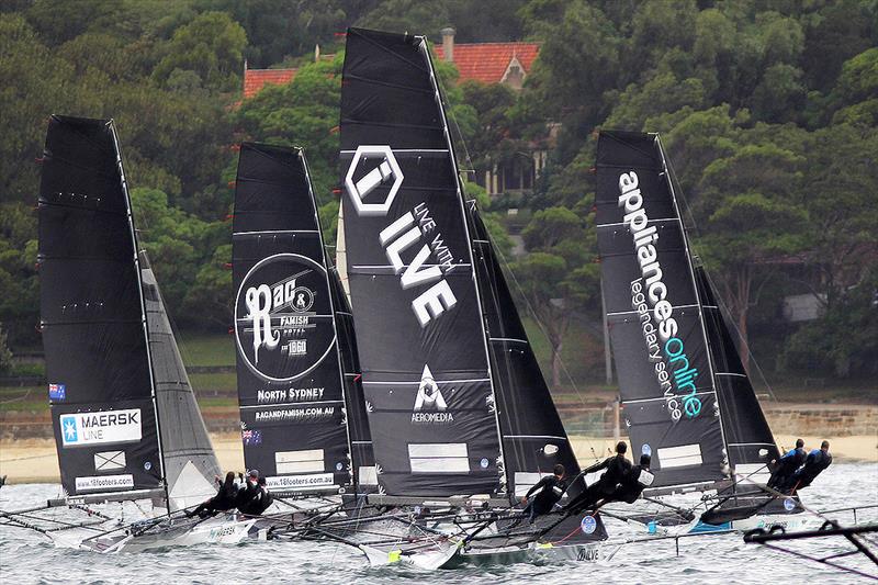 Race start in the dark conditions on day 4 of the 18ft Skiff JJ Giltinan Championship photo copyright Frank Quealey taken at Australian 18 Footers League and featuring the 18ft Skiff class