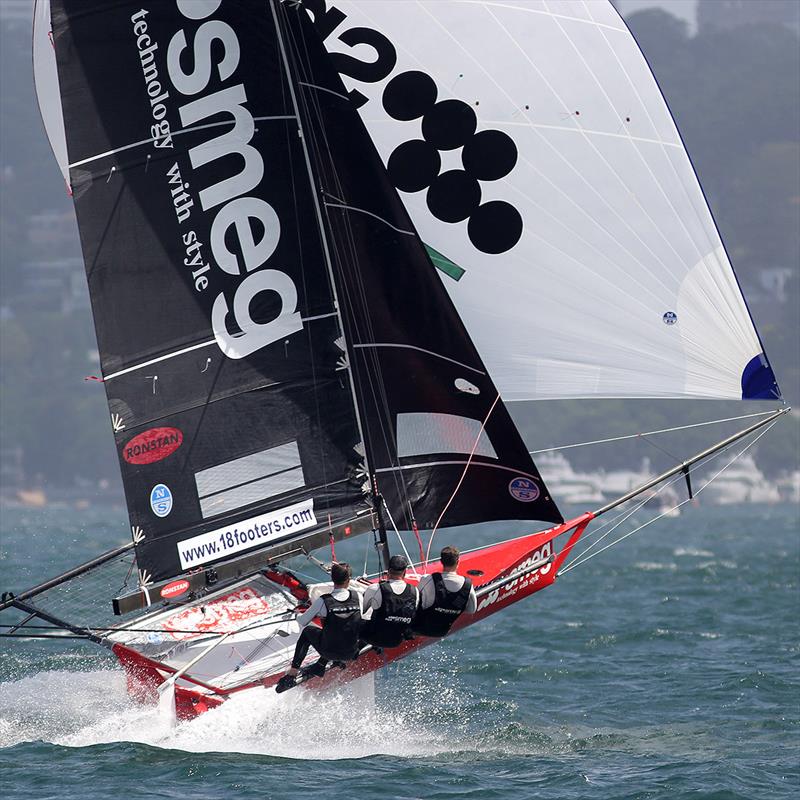 Brilliant exhibition of power sailing downwind by the Smeg crew photo copyright Frank Quealey taken at Australian 18 Footers League and featuring the 18ft Skiff class