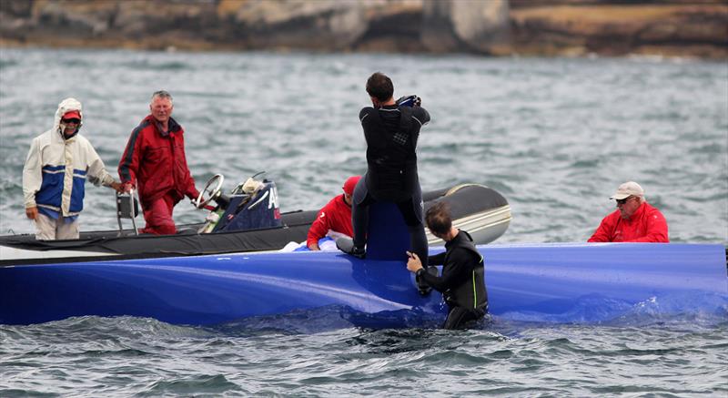 The storm ruined Winning Group's chances in race 4 of the 18ft Skiff Spring Championship on Sydney Harbour - photo © Frank Quealey