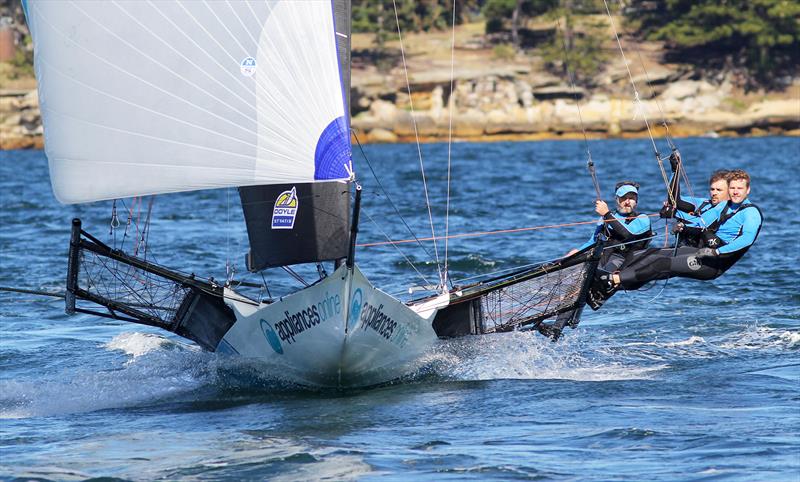 The dominant Appliancesonline team make it look too easy as they race down the spiunnaker run in race 6 of the 18ft Skiff Spring Championship on Sydney Harbour photo copyright Frank Quealey taken at Australian 18 Footers League and featuring the 18ft Skiff class