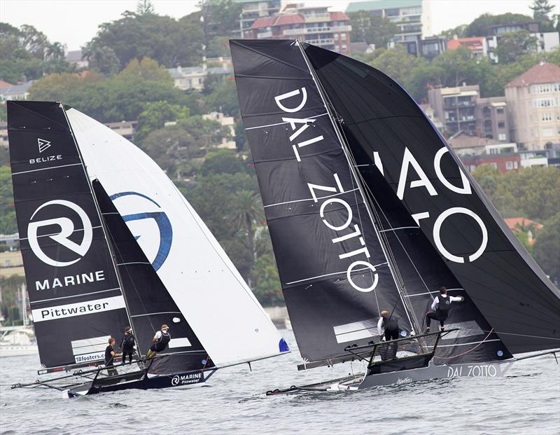 Dal Zotto and R Marine Pittwater between the islands on the first lap of the course on day 5 of the 18ft Skiff Australian Championship photo copyright Frank Quealey taken at Australian 18 Footers League and featuring the 18ft Skiff class
