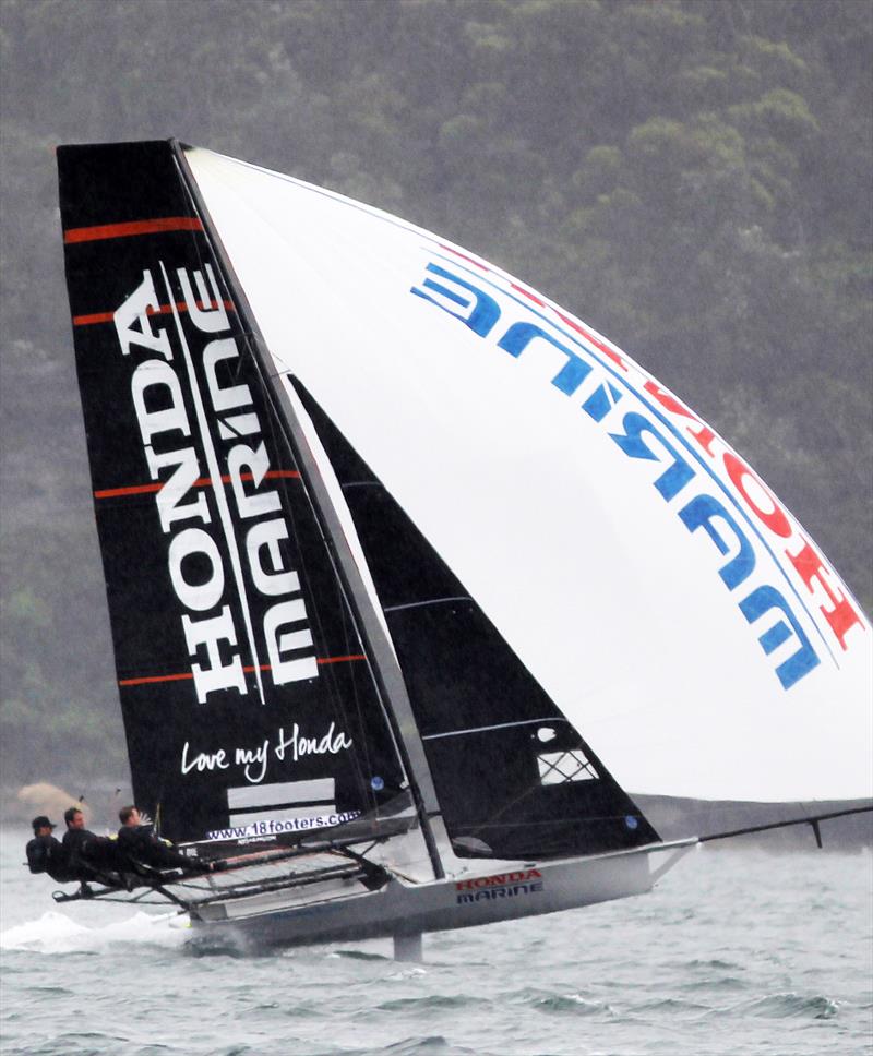 Defending champion Honda Marine scored a come-from-behind win in race 1 of the 2020 18ft Skiff JJ Giltinan Championship photo copyright Frank Quealey taken at Australian 18 Footers League and featuring the 18ft Skiff class