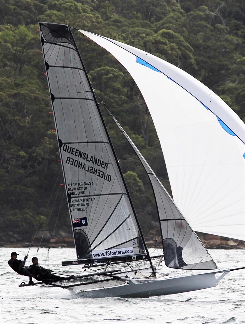 Queenslander, skippered by Australian International 14 class champion David Hayter during race 2 of the 2020 18ft Skiff JJ Giltinan Championship photo copyright Frank Quealey taken at Australian 18 Footers League and featuring the 18ft Skiff class