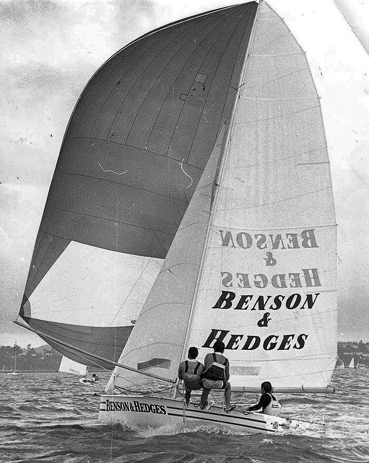 New Zealand's 18ft Skiff Racing Record: 1977, Russell Bowler's Benson and Hedges pioneered the new method of construction photo copyright Archive taken at Australian 18 Footers League and featuring the 18ft Skiff class