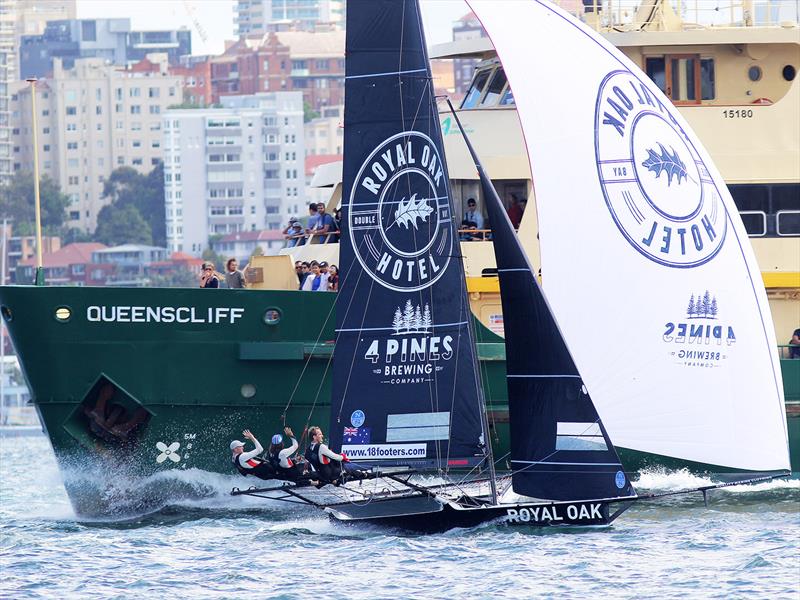 The Oak Double Bay-4 Pines and Sydney Harbour traffic action in 2018-2019 photo copyright Frank Quealey taken at Australian 18 Footers League and featuring the 18ft Skiff class