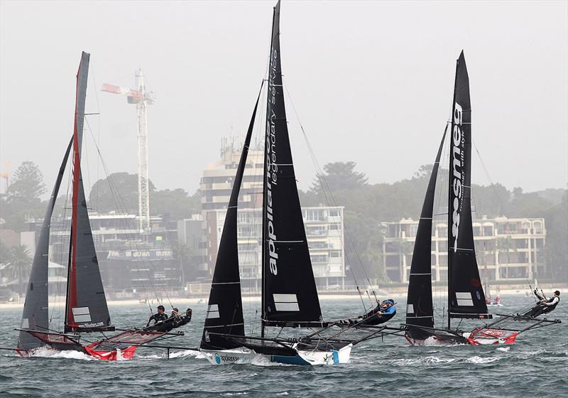 Three 18ft Skiffs work their way to the windward mark in Rose Bay photo copyright Frank Quealey taken at Australian 18 Footers League and featuring the 18ft Skiff class