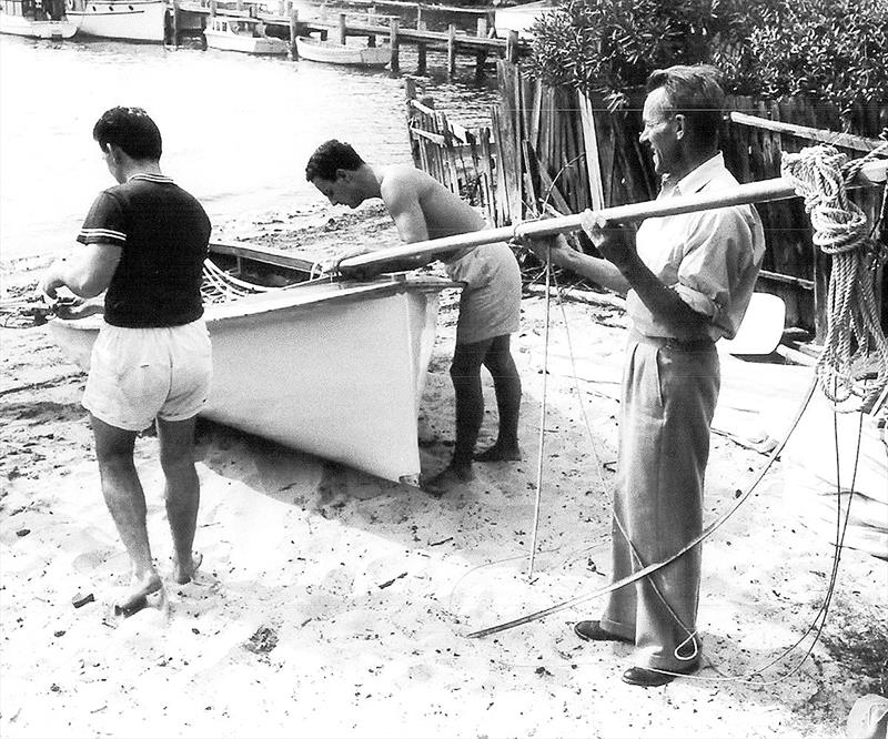 Alf Beashel and his team prepare Alruth on the beach alongside the League clubhouse photo copyright Archive taken at Australian 18 Footers League and featuring the 18ft Skiff class