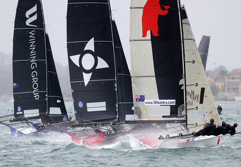 Race for the lead soon after the start during race 1 of the 18ft Skiff Club Championship - photo © Frank Quealey