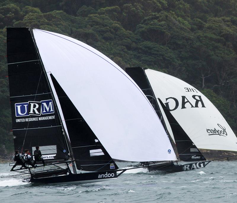 Andoo and Rag and Famish Hotel mid-fleet during race 1 of the 18ft Skiff Club Championship - photo © Frank Quealey